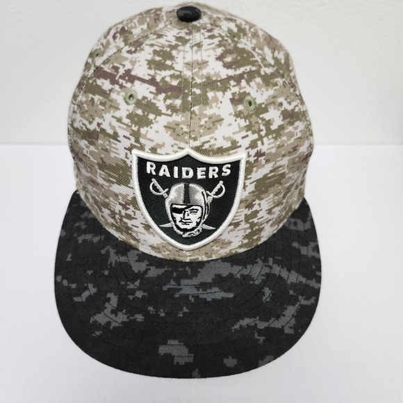 Oakland Raiders‎ Hat Cap Size 7 5/8 Military Colab Era Black Camo NFL Football - Picture 1 of 9